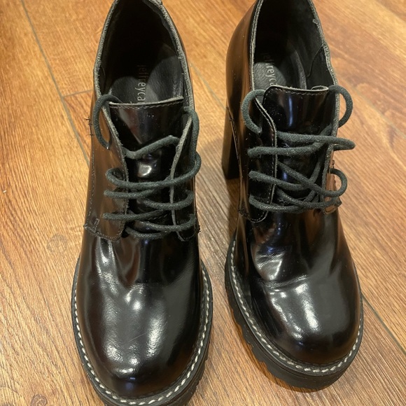 Jeffrey Campbell Legion Black Leather Lace Up Chunky Ankle Boots Size 7.5M - Picture 5 of 16